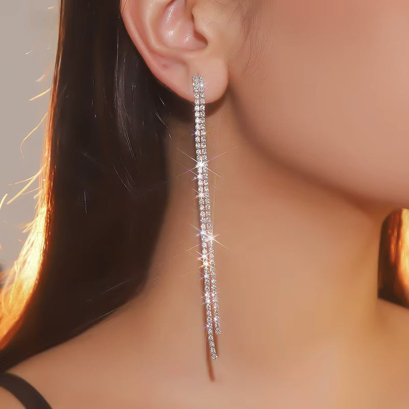 Long Earring Crystal Tassel